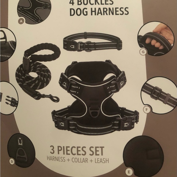 3 Piece Large Dog Heavy Duty Tactical Reflective Harness, Collar, and Leash - Picture 6 of 9